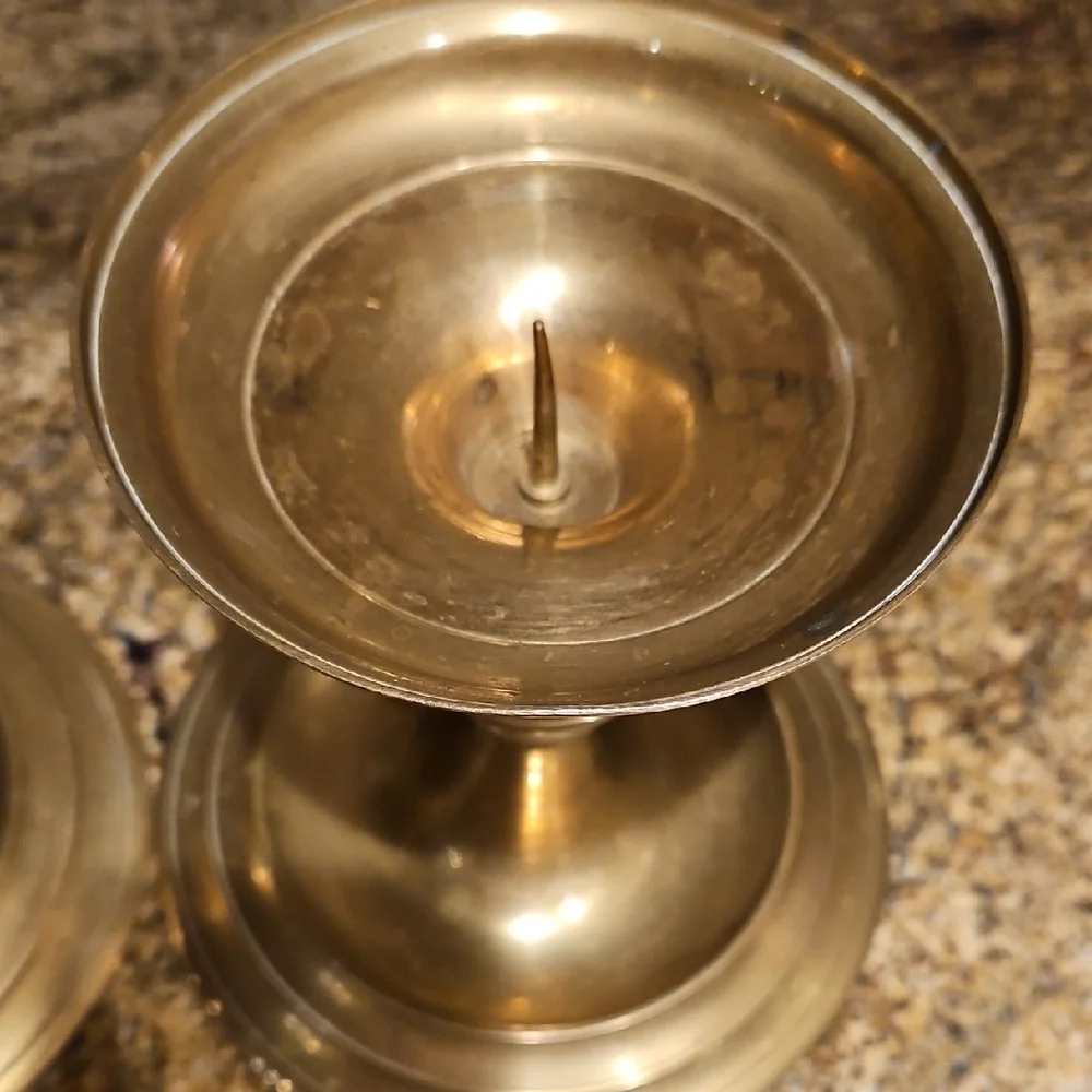 Solid Brass Vintage Pricket Candlestick Holders - Set of 2